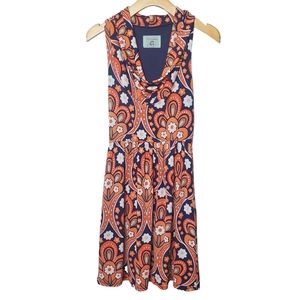Judith March | Cowl Neck Floral Print Midi Dress | Halter Back Orange Blue | M